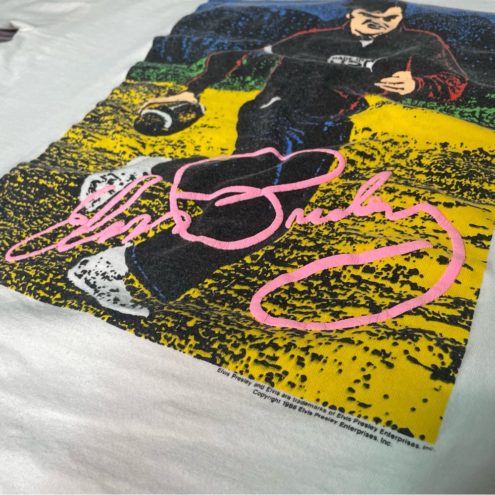 Vintage 1988 Elvis Presley T-Shirt Football Signature Puff Print USA XL RARE - Picture 10 of 13